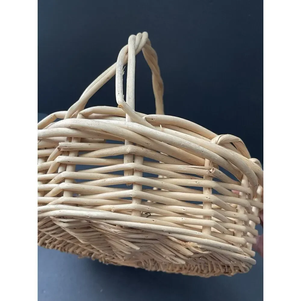 Vintage Garden Trug Handle Basket Rustic Twig Wood Farmhouse Gathering Cottage